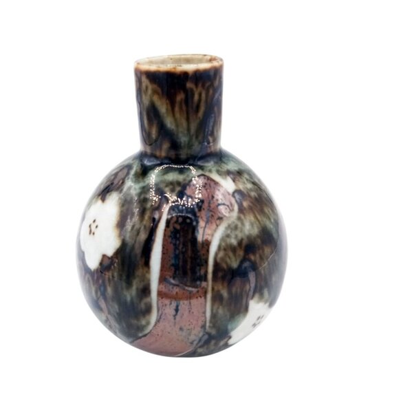 Vintage Bud Vase Wony  Japan Cherry Blossom Drip Glaze Handmade Pottery Kitschy - Picture 3 of 16